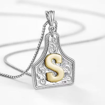 Rancher Initial Necklace | Engraved Metal Cattle Tag, Rustic Elegance 52