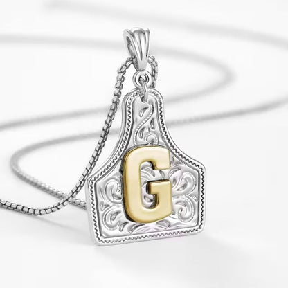 Rancher Initial Necklace | Engraved Metal Cattle Tag, Rustic Elegance 53