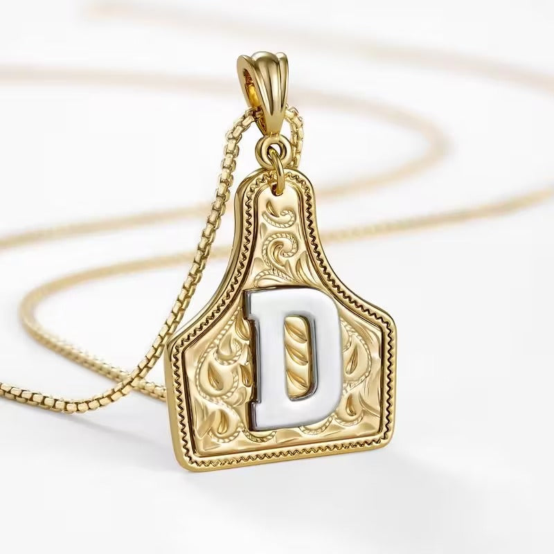 Rancher Initial Necklace | Engraved Metal Cattle Tag, Rustic Elegance 8