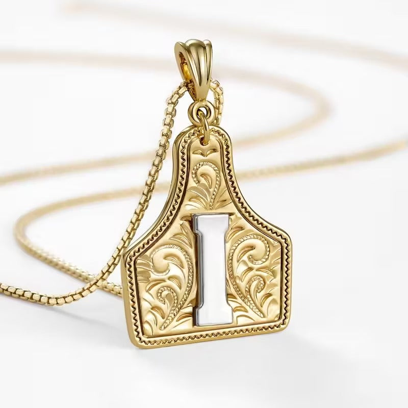 Rancher Initial Necklace | Engraved Metal Cattle Tag, Rustic Elegance 9