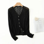 Lightweight Wool Cardigan with Soft Ribbed Texture and Tailored V-Neck
