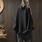 Cotton Knit Sweater with Intricate Texture and Relaxed Fit