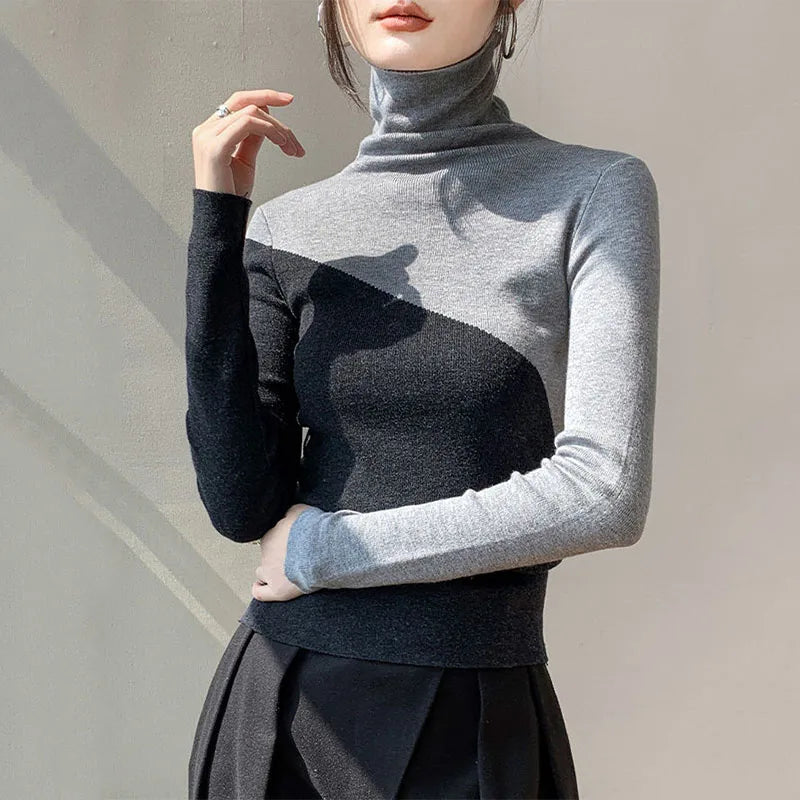 Two-Tone Split Knit Sweater with Tailored, Flattering Fit
