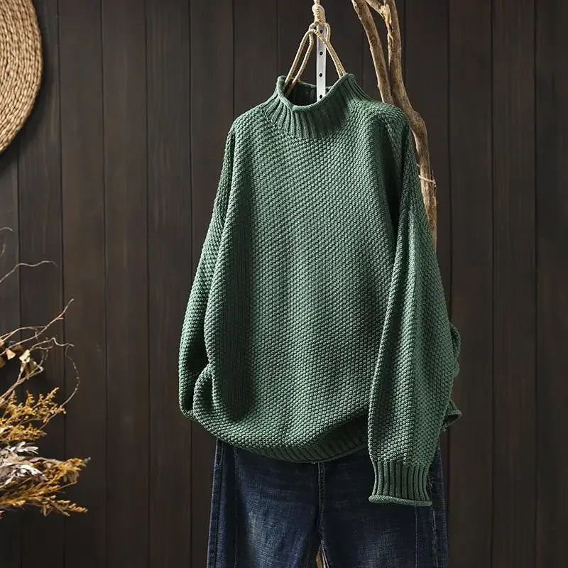 Cotton Knit Sweater with Intricate Texture and Relaxed Fit