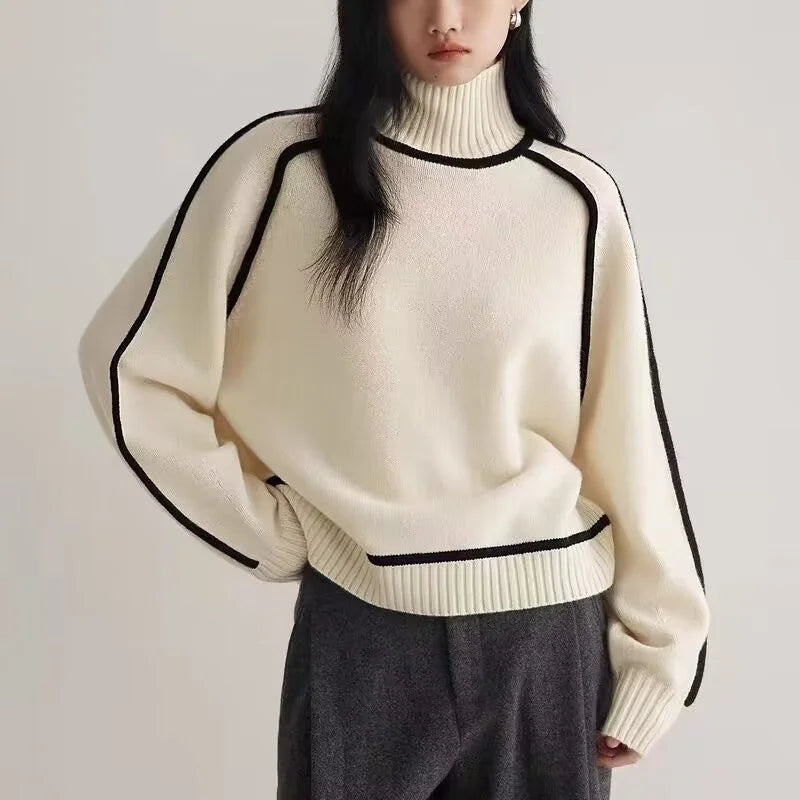 Soft Chainette Knit Turtleneck Sweater with Cashmere Blend for Comfort