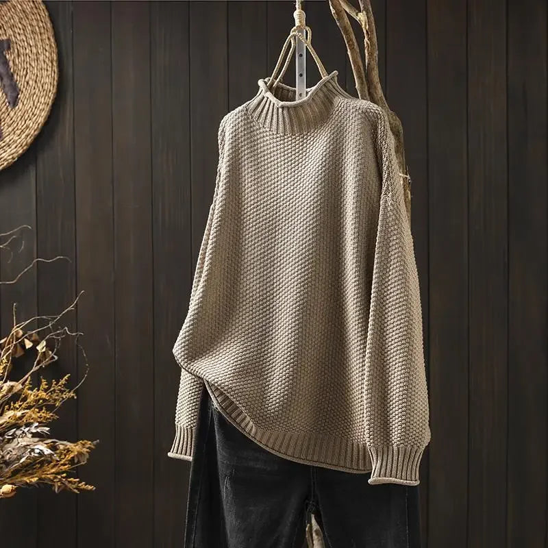 Cotton Knit Sweater with Intricate Texture and Relaxed Fit