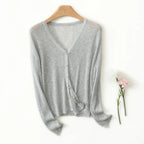 Lightweight Wool Cardigan with Soft Ribbed Texture and Tailored V-Neck