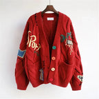 Soft Wool Blend Embroidered Cardigan with Bold Patchwork Design