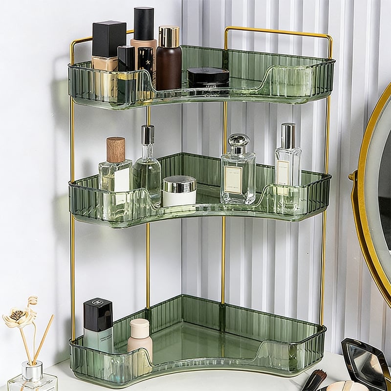 Tera Corner Cabinet Organizer | 3-Tier Transparent Design for Bathroom or Living Room 1