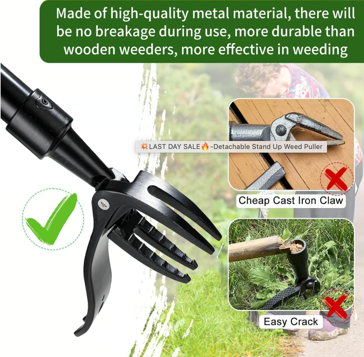 Wanda Garden Tool | Ergonomic Weed Remover, High-Strength Steel 7