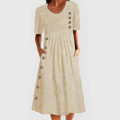 Waver Midi Dress | Lightweight Striped Design, 3/4 Sleeves 2