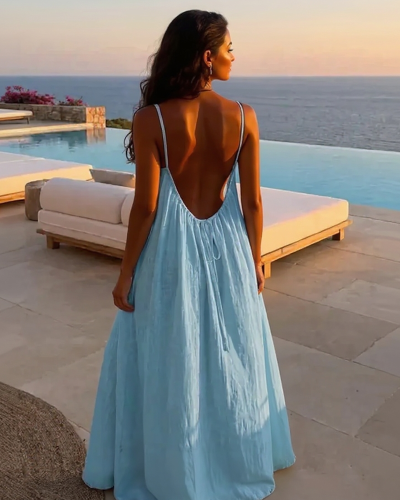 Wina Womens Dress | Backless Lightweight Cotton Summer Dress 5