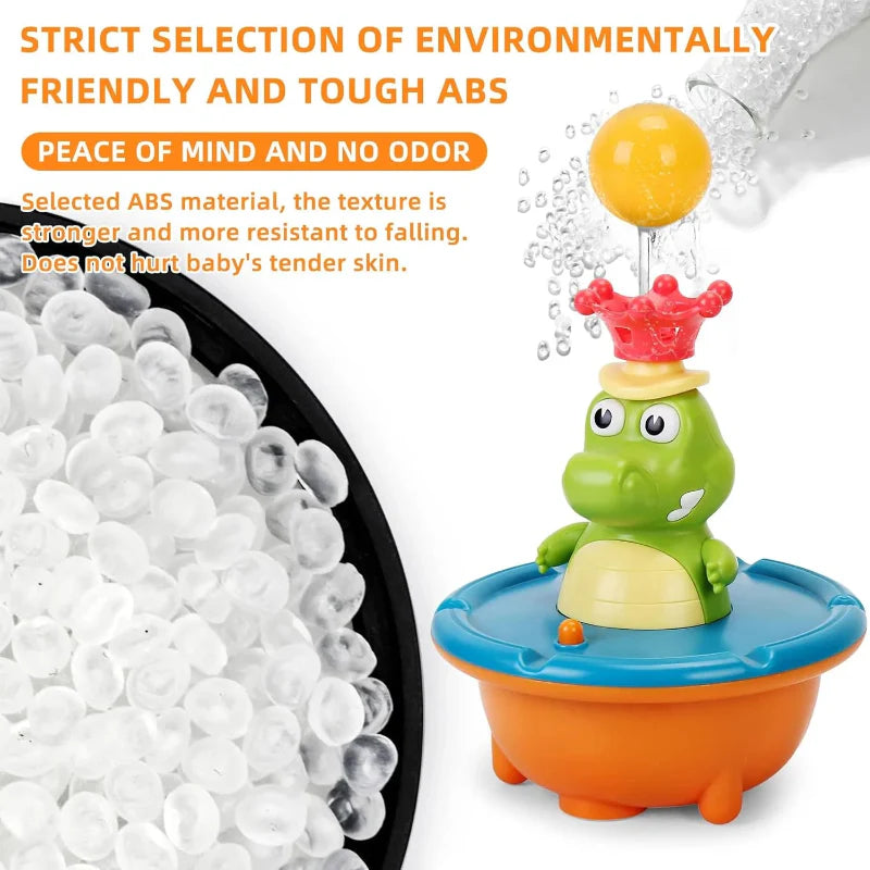 ABS plastic crocodile bath fountain shown beside white plastic pellets