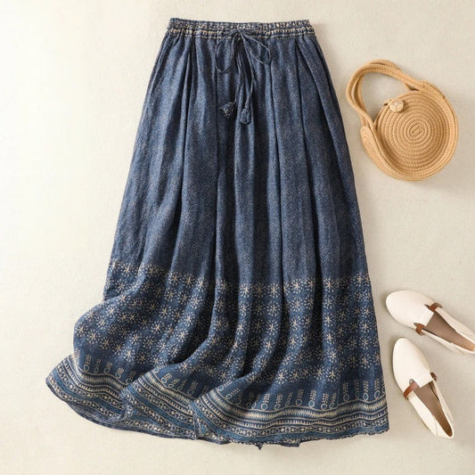 Liora — Soft Linen Skirt with Gathered Pleats and Drawstring Waist
