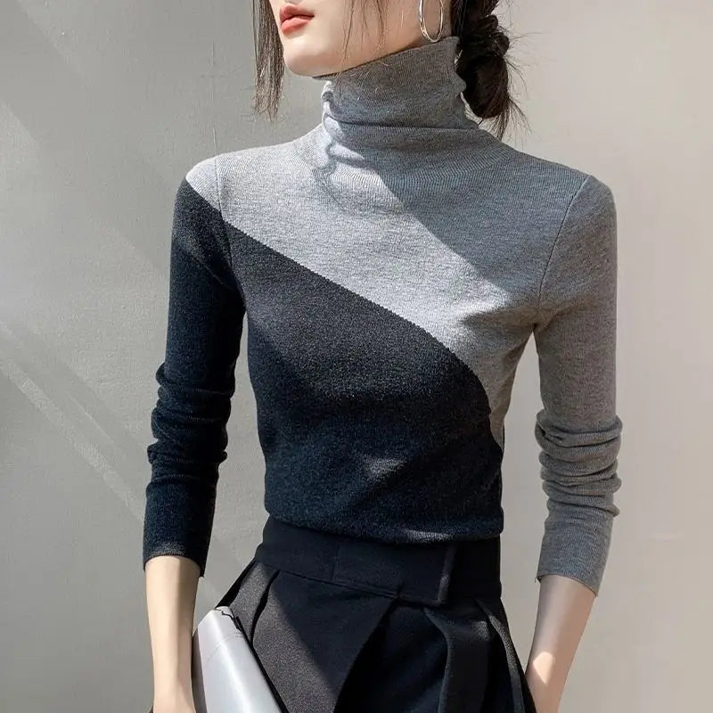 Two-Tone Split Knit Sweater with Tailored, Flattering Fit