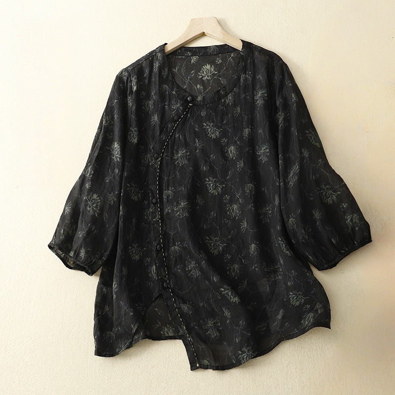 ADELA LINEN BLOUSE (Black XS) - | Zavonix