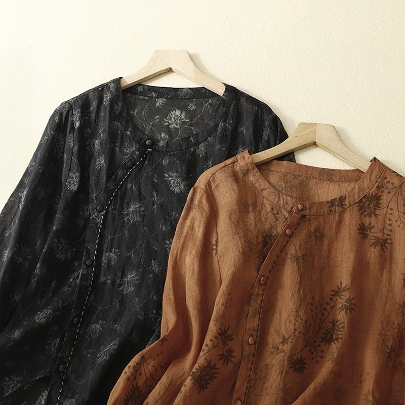 ADELA LINEN BLOUSE (Black XS) - | Zavonix