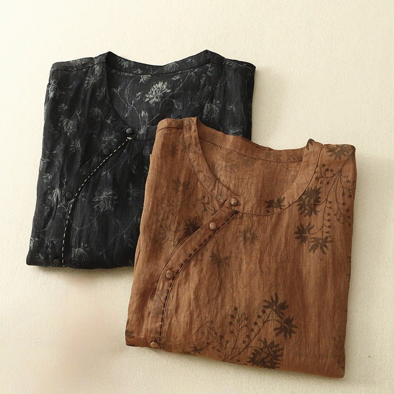 ADELA LINEN BLOUSE (Black XS) - | Zavonix