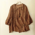 ADELA LINEN BLOUSE (Brown XS) - | Zavonix