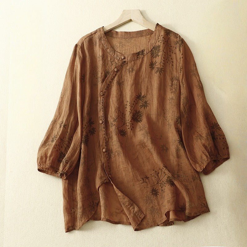 ADELA LINEN BLOUSE (Brown XS) - | Zavonix