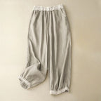Taleno Linen Pants — Lightweight Balloon Trousers with Vintage Lace Trim