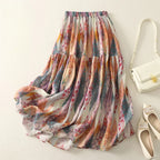 Norla — Lightweight Linen Colorwave Skirt with Structured Folds
