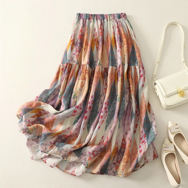 Norla — Lightweight Linen Colorwave Skirt with Structured Folds