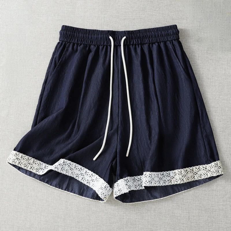 Alvara Breezelle — Lightweight Linen Shorts with Lace Trim