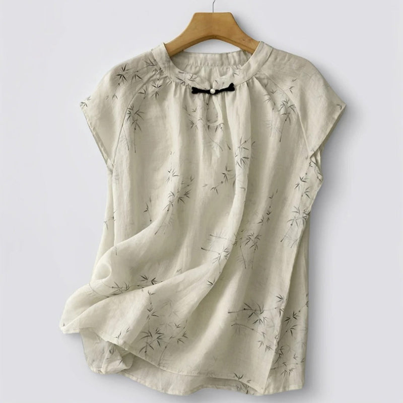 Fiona Women's Blouse | Lightweight Flax with Bamboo Motif