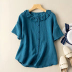 AirSilk Linen Blouse™ — Feel Fresh, Cool, and Stunning All Day Long (Blue XS) - | Zavonix