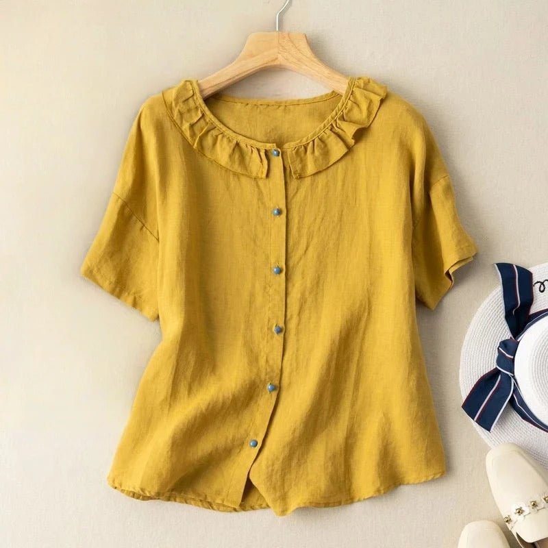 AirSilk Linen Blouse™ — Feel Fresh, Cool, and Stunning All Day Long (Yellow XS) - | Zavonix
