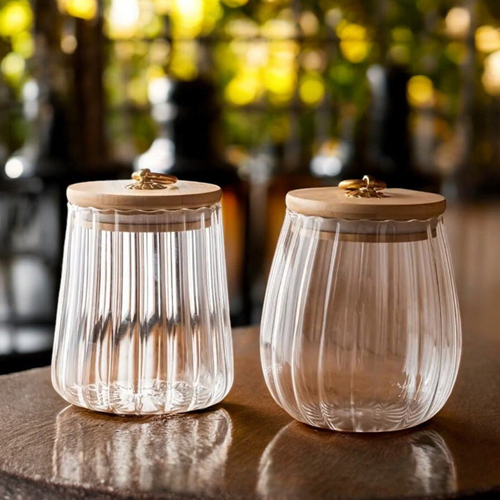 Airtight Glass Storage Jar with Wooden Lid – Clear Borosilicate Kitchen Canister for Tea and Snacks 6