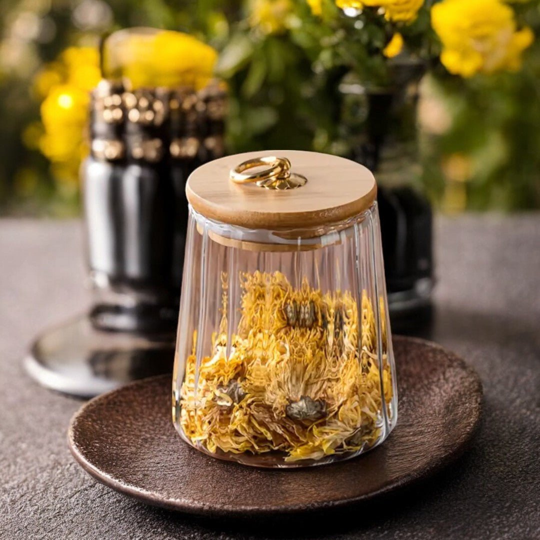Airtight Glass Storage Jar with Wooden Lid – Clear Borosilicate Kitchen Canister for Tea and Snacks 1