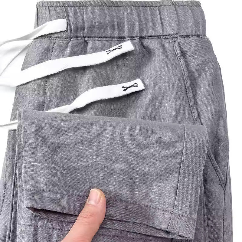 Airy Flax Blend Linen Pants (Black XXS) - | Zavonix