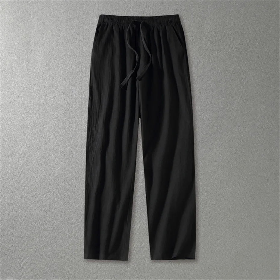 Airy Flax Blend Linen Pants (Black XXS) - | Zavonix