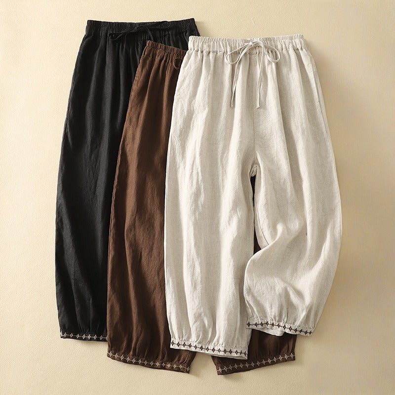 AIRY FLAX TROUSERS (Black XS) - | Zavonix