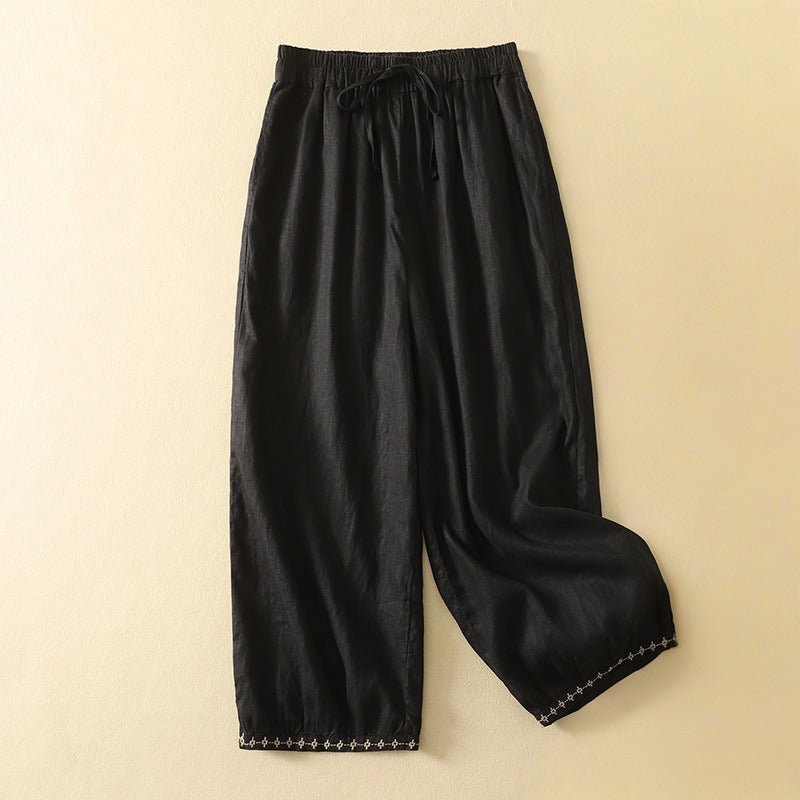 AIRY FLAX TROUSERS (Black XS) - | Zavonix