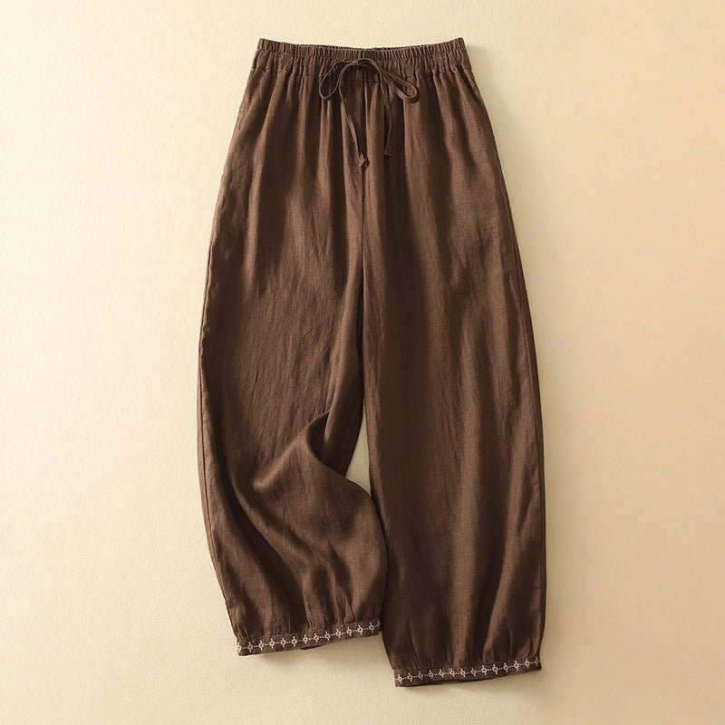 AIRY FLAX TROUSERS (Brown XS) - | Zavonix