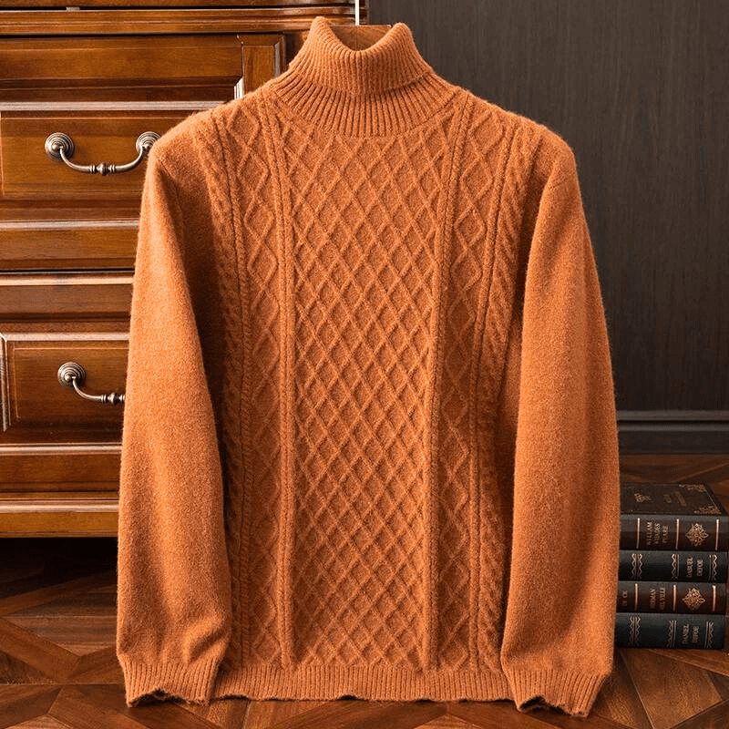 Alaris — 100% Cashmere Turtleneck Sweater with Diamond Knit Pattern (Black XS) - | Zavonix