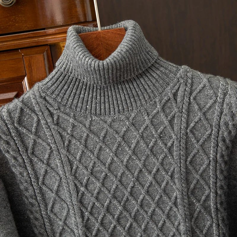 Alaris — 100% Cashmere Turtleneck Sweater with Diamond Knit Pattern (Black XS) - | Zavonix
