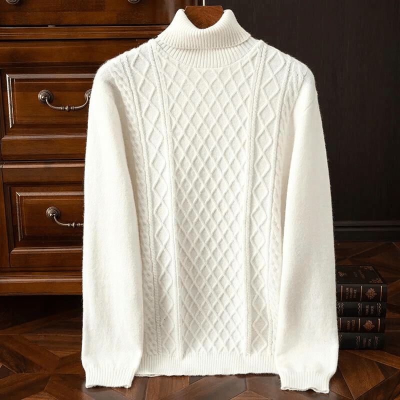 Alaris — 100% Cashmere Turtleneck Sweater with Diamond Knit Pattern (white XS) - | Zavonix
