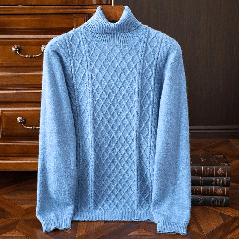Alaris — 100% Cashmere Turtleneck Sweater with Diamond Knit Pattern (Blue XS) - | Zavonix