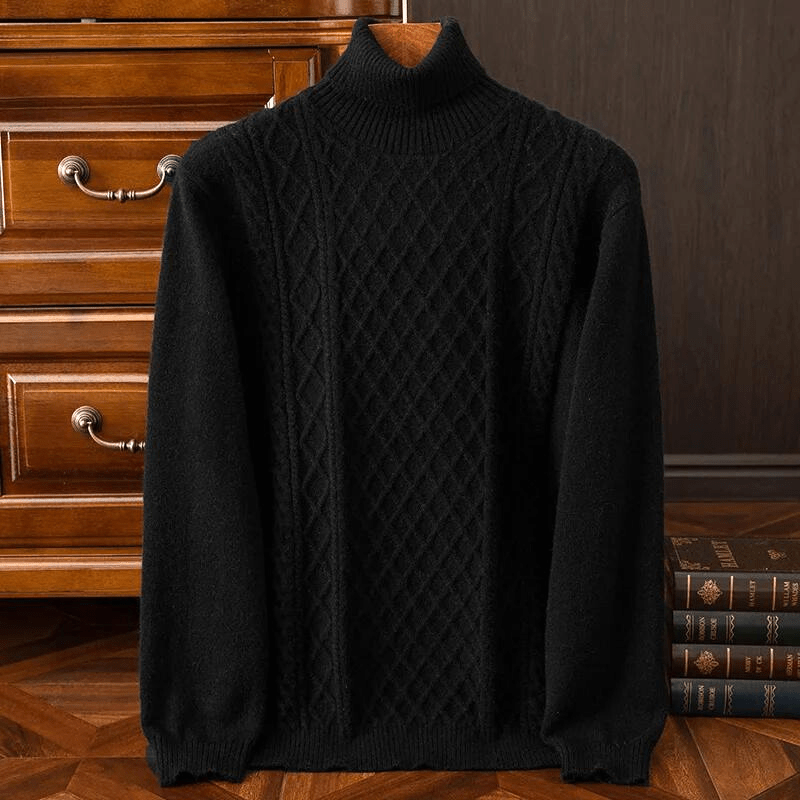 Alaris — 100% Cashmere Turtleneck Sweater with Diamond Knit Pattern (Black XS) - | Zavonix