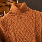 Alaris — 100% Cashmere Turtleneck Sweater with Diamond Knit Pattern (Black XS) - | Zavonix
