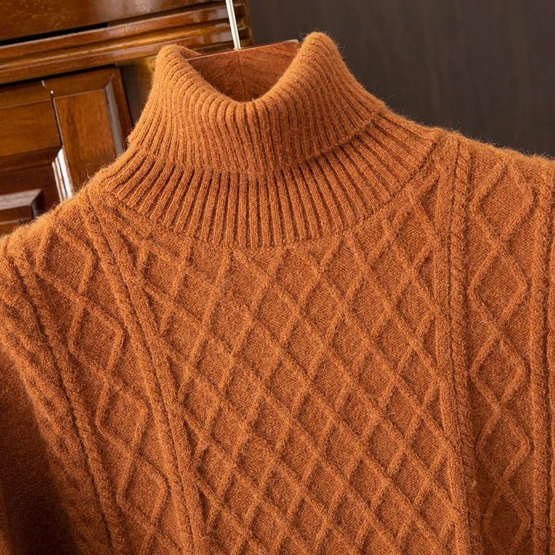 Alaris — 100% Cashmere Turtleneck Sweater with Diamond Knit Pattern (Black XS) - | Zavonix