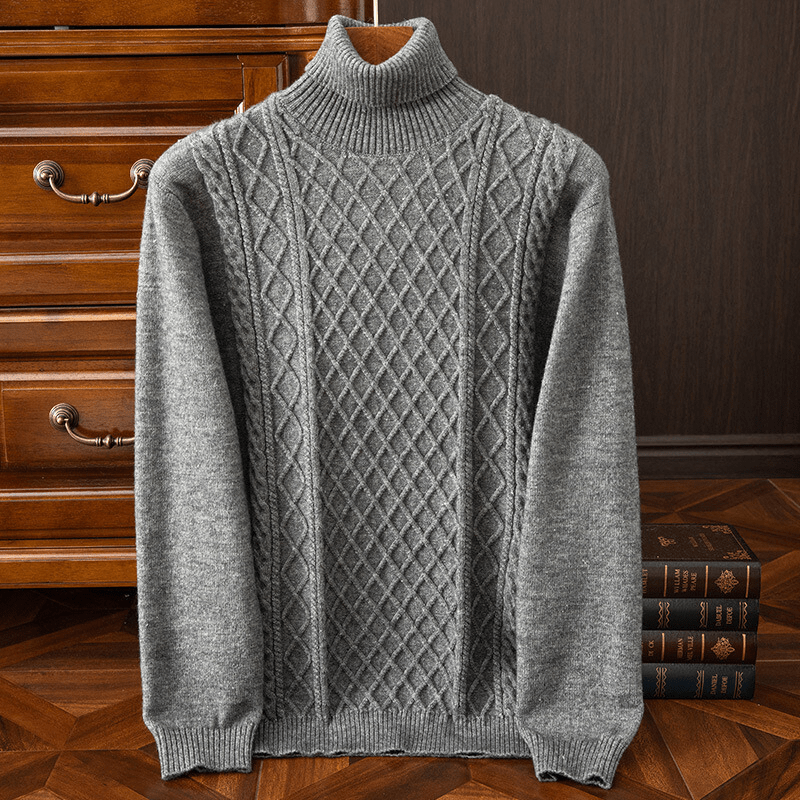 Alaris — 100% Cashmere Turtleneck Sweater with Diamond Knit Pattern (Gray XS) - | Zavonix