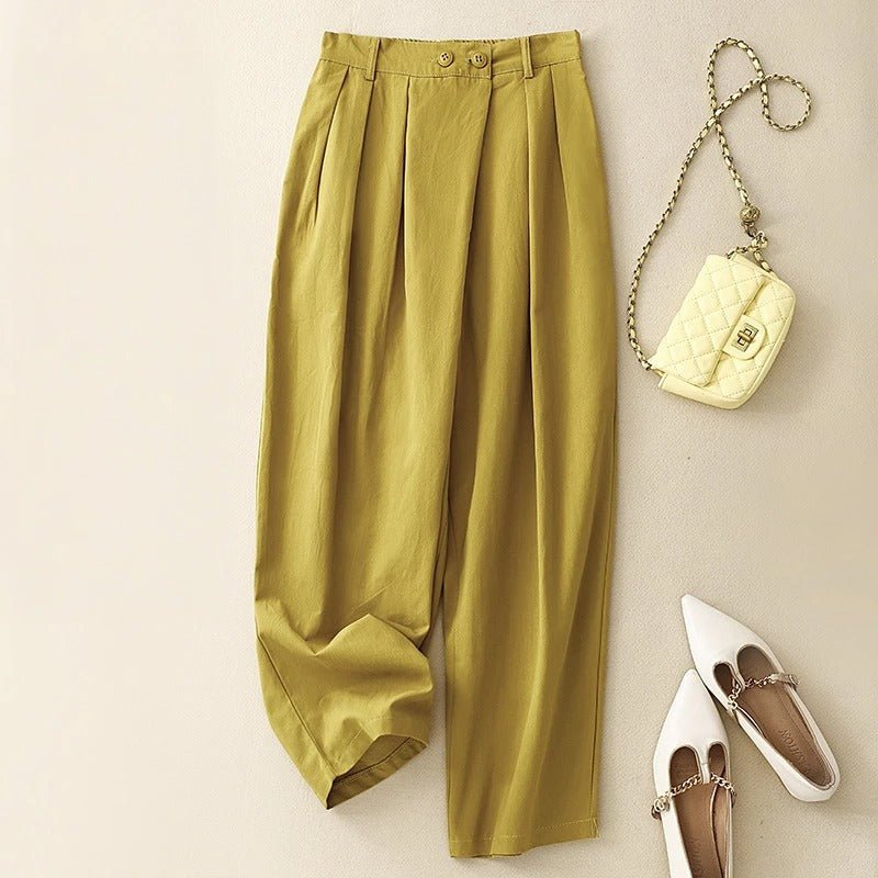 Alera Linen Pants — Breathable Tapered Linen Trousers with Pintuck Waist (Olive Green XS) - | Zavonix