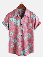 Alero — Men's Red Floral Hawaiian Shirt with Breathable Fabric (S ) - short | Zavonix