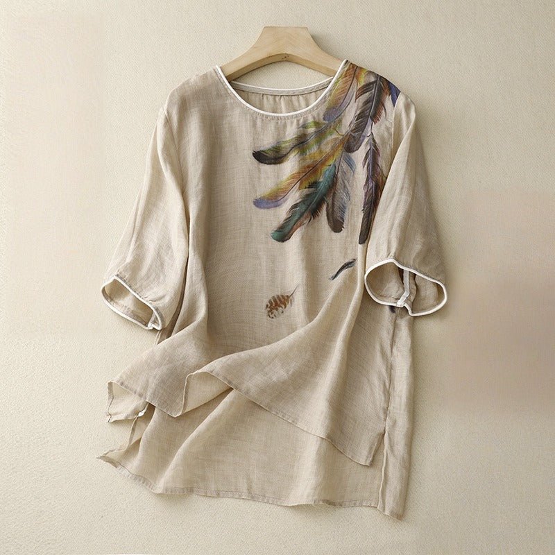 ALEXA LINEN BLOUSE (Beige XS) - | Zavonix