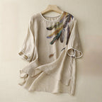 ALEXA LINEN BLOUSE (Beige XS) - | Zavonix